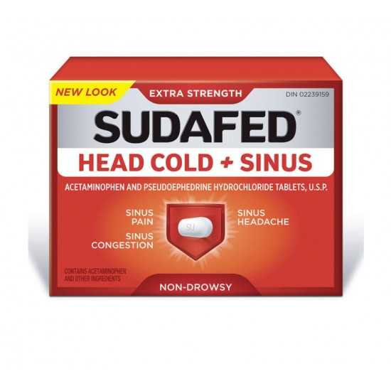 Sudafed Extra Strength Head Cold & Sinus - 12 caplets - Sands Canada